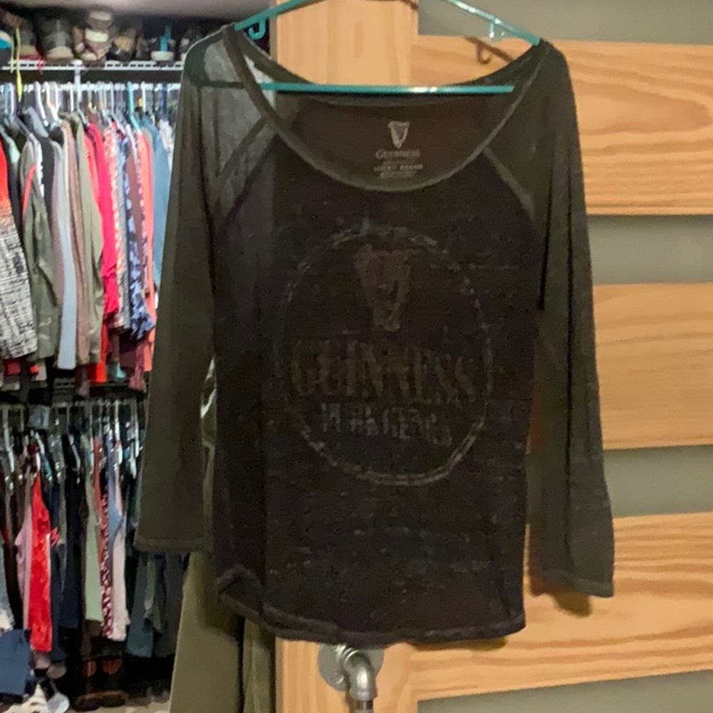 Lightweight Sheer Black Long Sleeve Top with Graphic